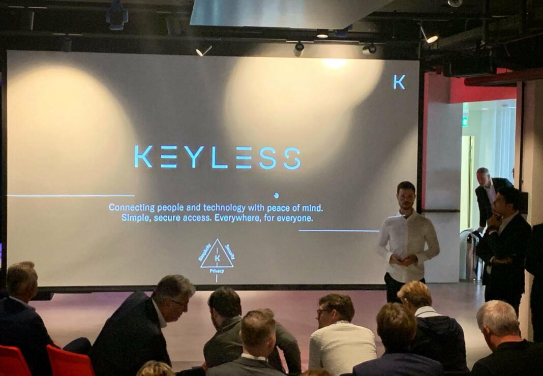 Biometric cybersecurity startup Keyless present their product at a conference