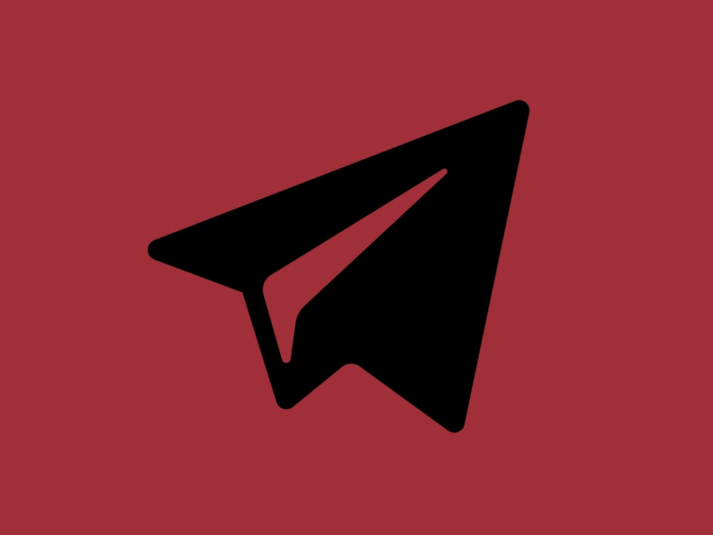 Telegram logo black on red background