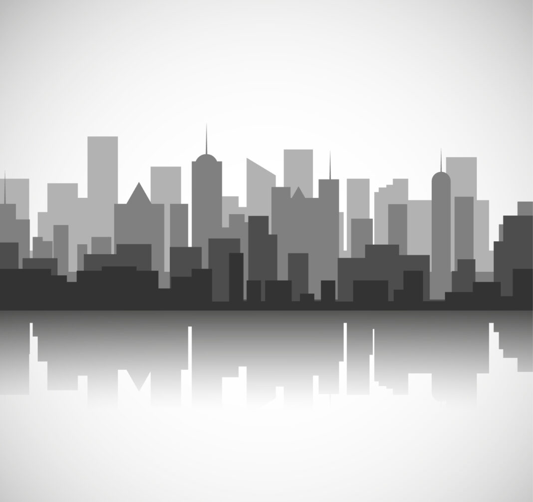 Black and white city skyline concept