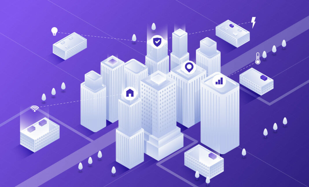 Isometric smart city futuristic concept