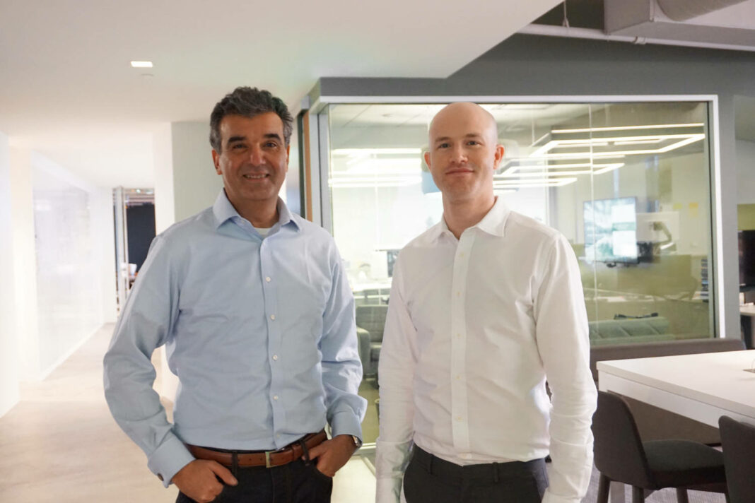 Former Coinbase president and COO and new President of Figure, Asiff Hirji, alongside Coinbase CEO Brian Armstrong