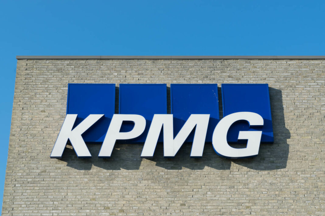 KPMG logo on a company office building in Aarhus, Denmark