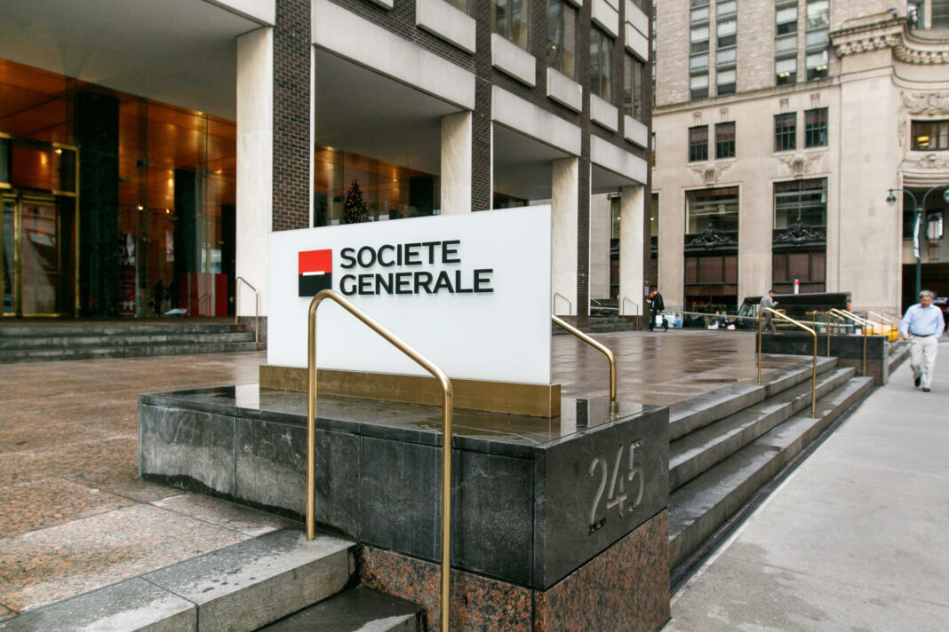 Societe Generale corporate signage by their office in midtown Manhattan in New York