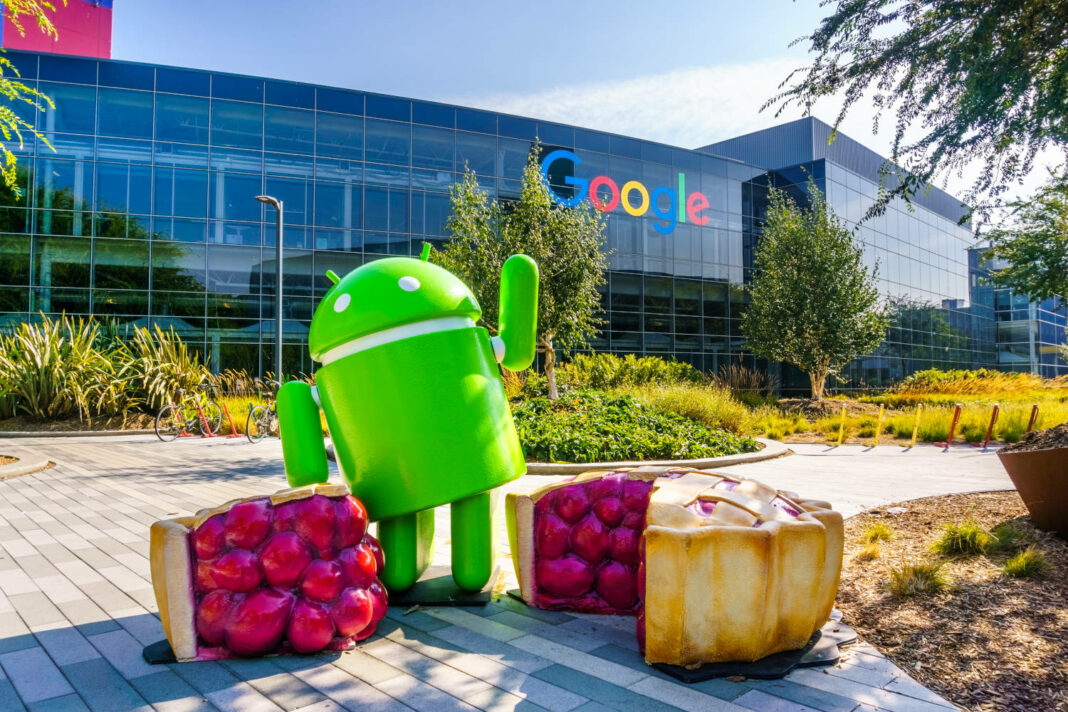 Android Pie sculpture located at at the entrance to Googleplex