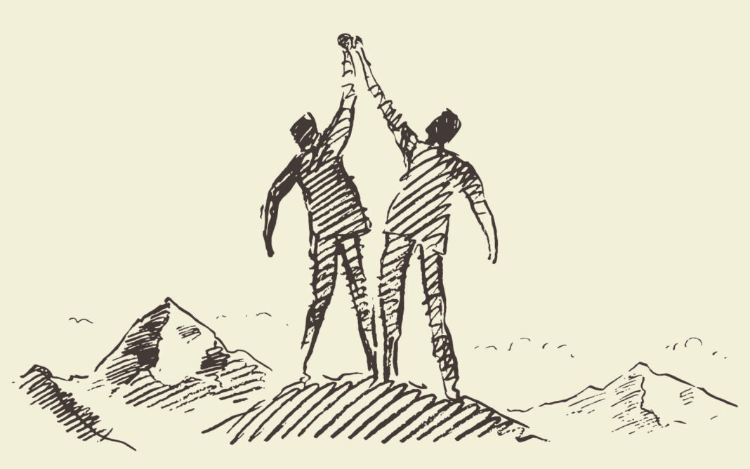 Vector illustration of two successful climbers