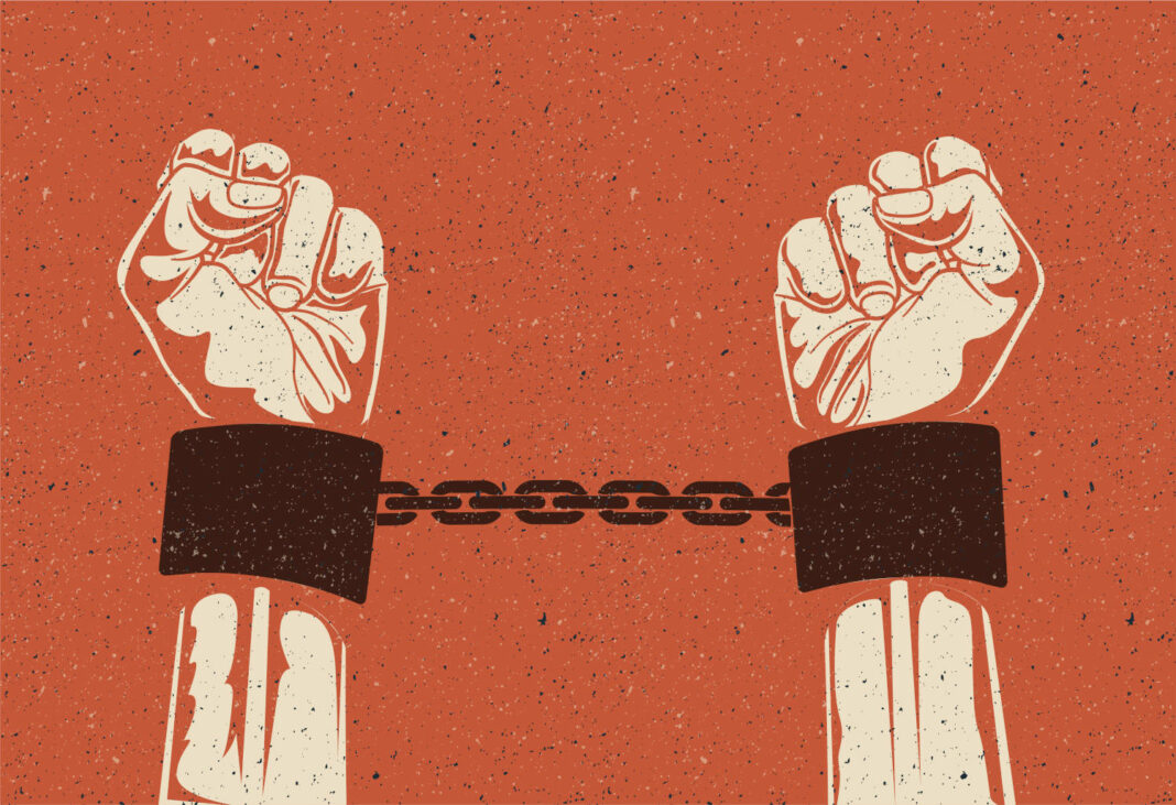Cuffed hands illustration