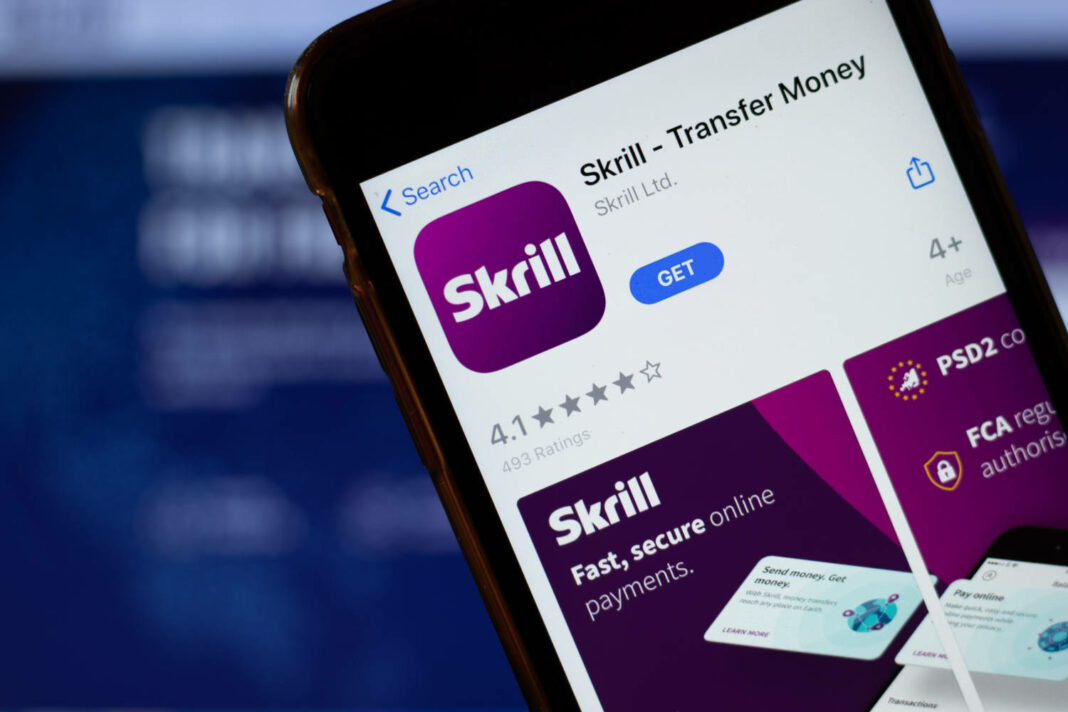 Skrill mobile app on phone screen