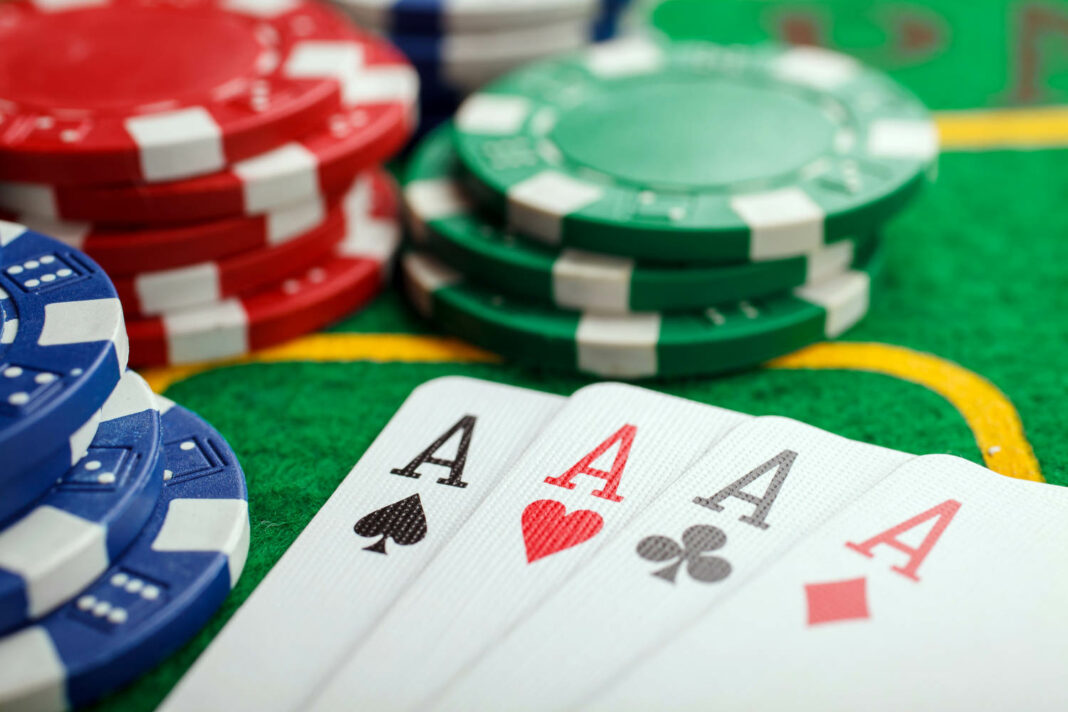 Four Aces and Poker chips