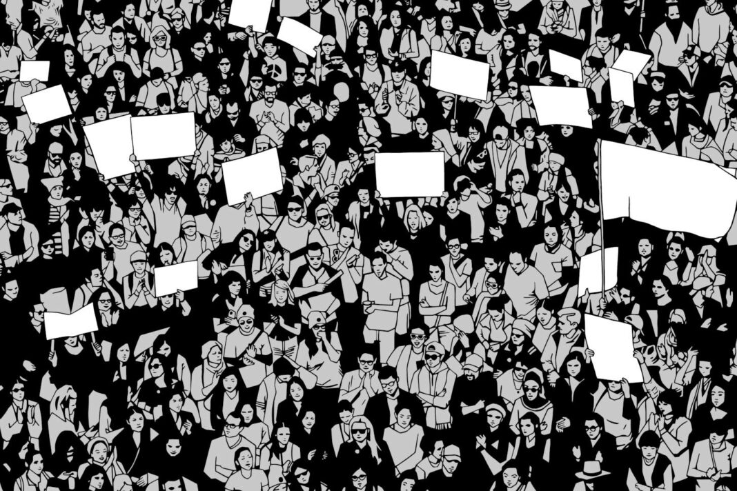 Crowd protesting