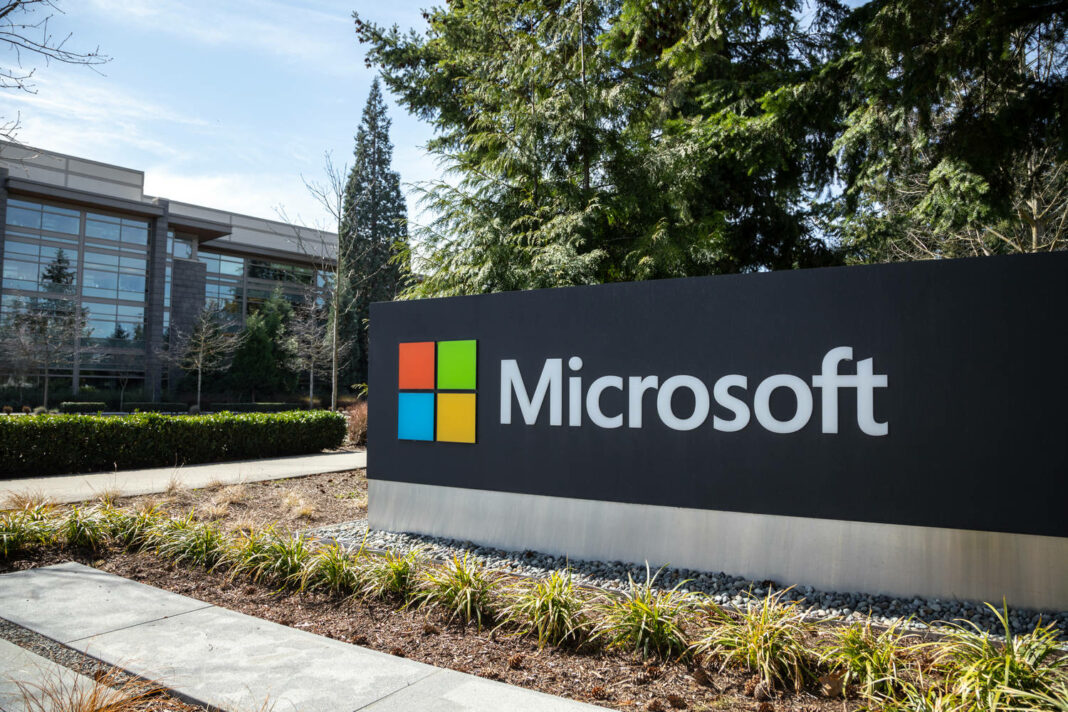 Microsoft sign at the headquarters