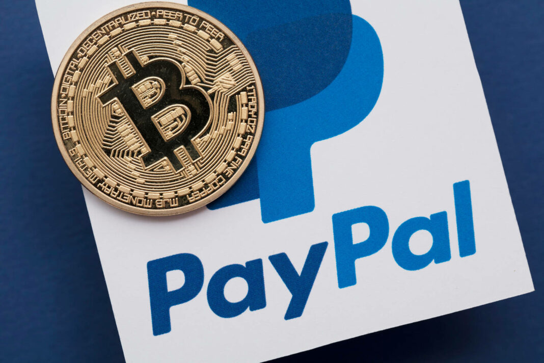 Bitcoin cryptocurrency on a paypal online payment logo