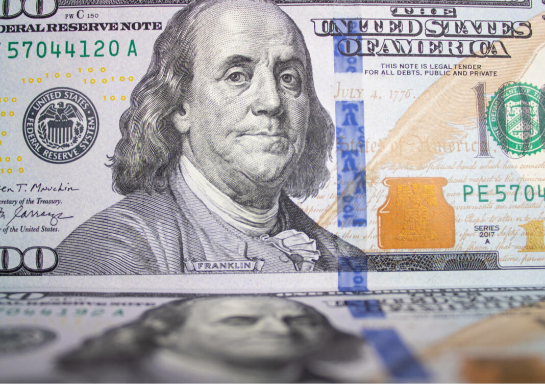 Banknote of one hundred American dollars