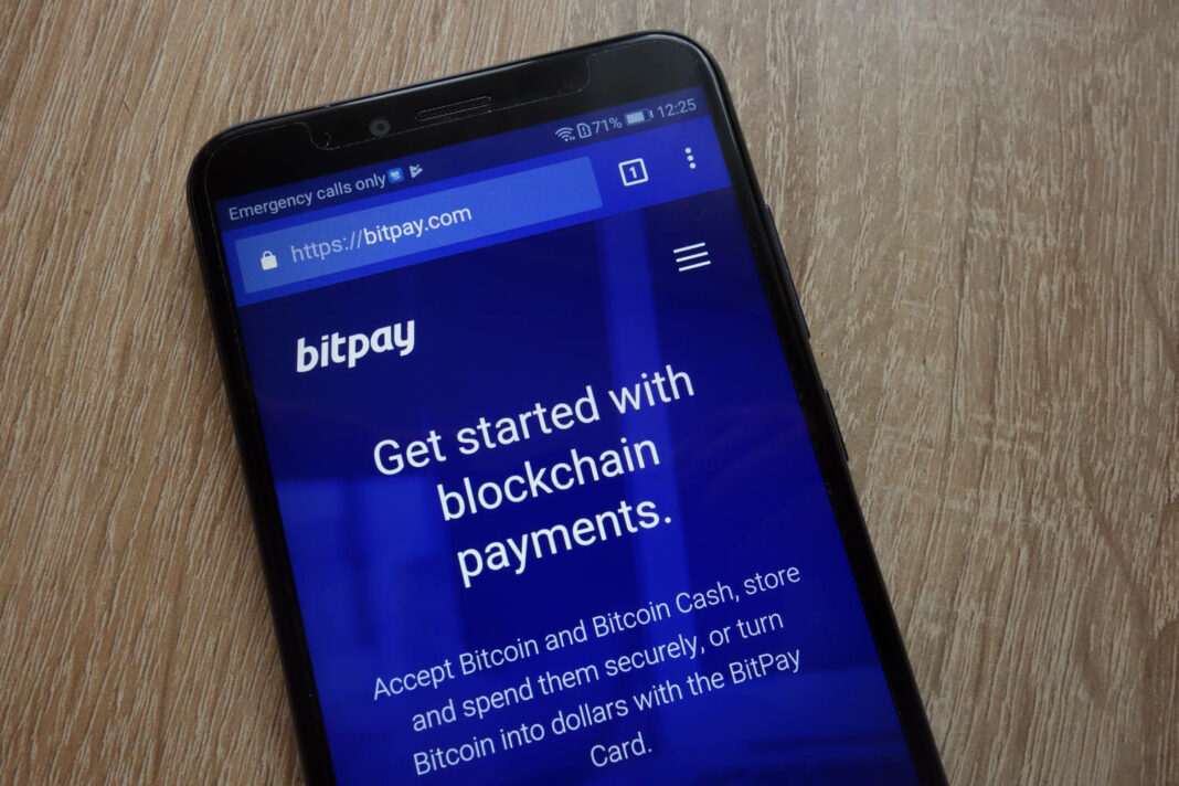 BitPay website displayed on a modern smartphone