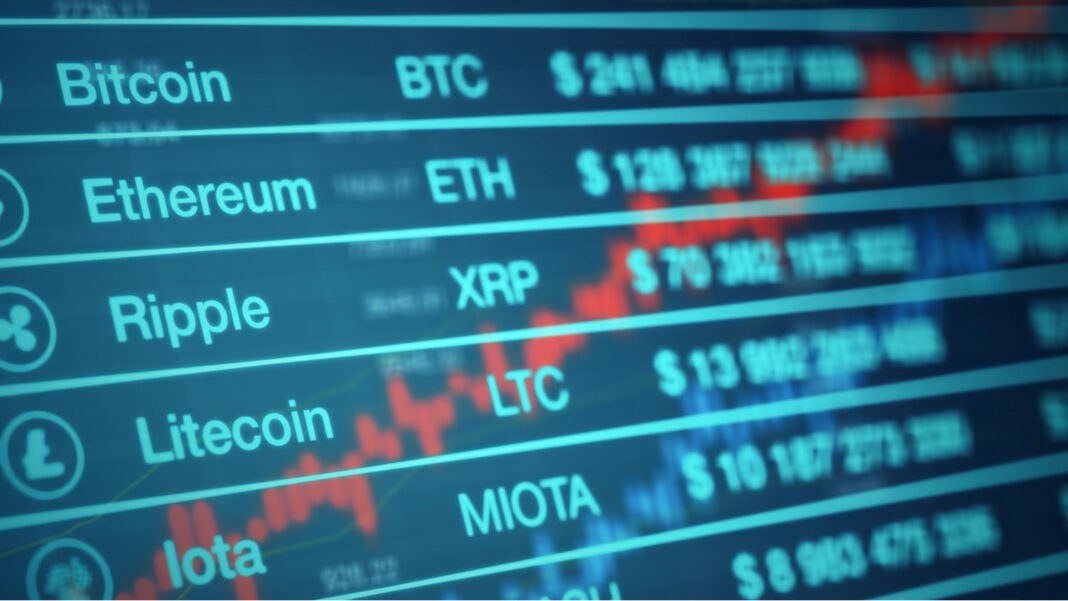 cryptocurrency exchange rate panel, (3d render)