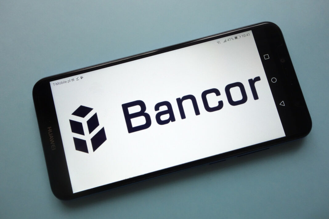 Bancor (BNT) cryptocurrency logo displayed on smartphone