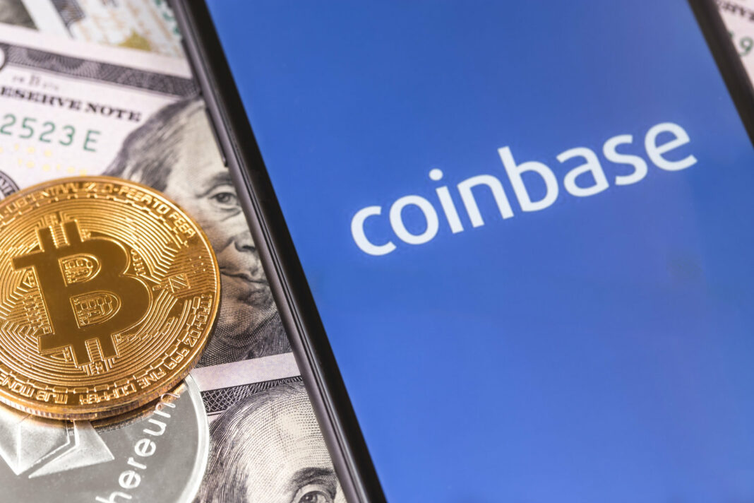 Coinbase logo on the screen