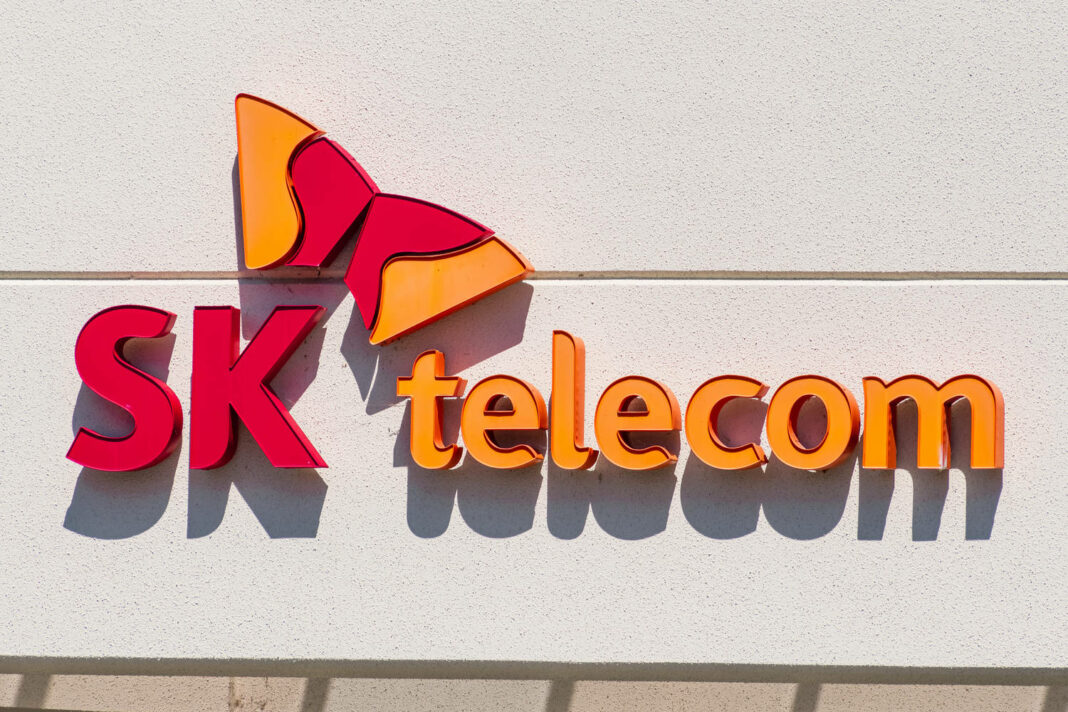 SK Telecom sign at their headquarters in Silicon Valley